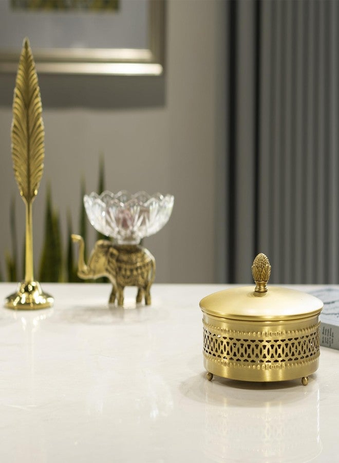 YACSNBF Gold Brass Decorative Boxes With Strawberry shape Handles, Jewelry Boxes Modern Storage Boxes，Round Hammered Metal Container, Brass Finish - Image 3